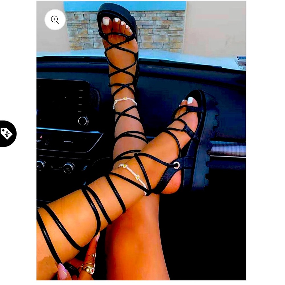 Black Lace-Up Gladiator Sandals for Women